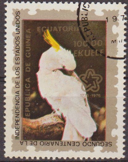 z vendido Guinea Ecuatorial 1976 Sello * Fauna Animales 15 Guacamayo Loro 2º Cent. Independencia de Estados Unidos  Correo Aéreo Guinée Equatoriale Preobliteré Matasello de favor Preobliterado 